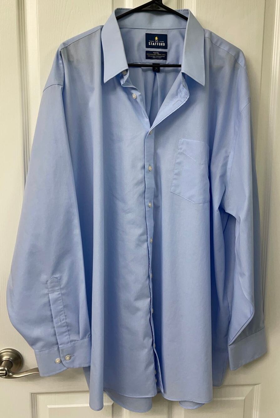 Stafford Travel Performance Super Shirt BIG 19 36-37 blue long sleeve button